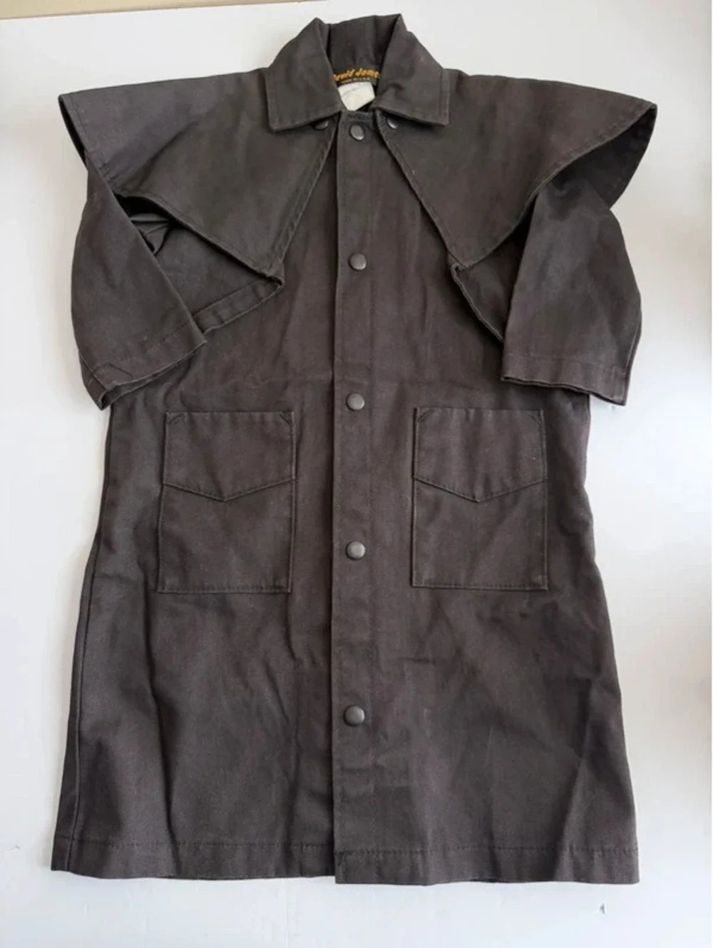 Vintage David James Black Cotton Western Duster Cape Coat Youth XS 5/6